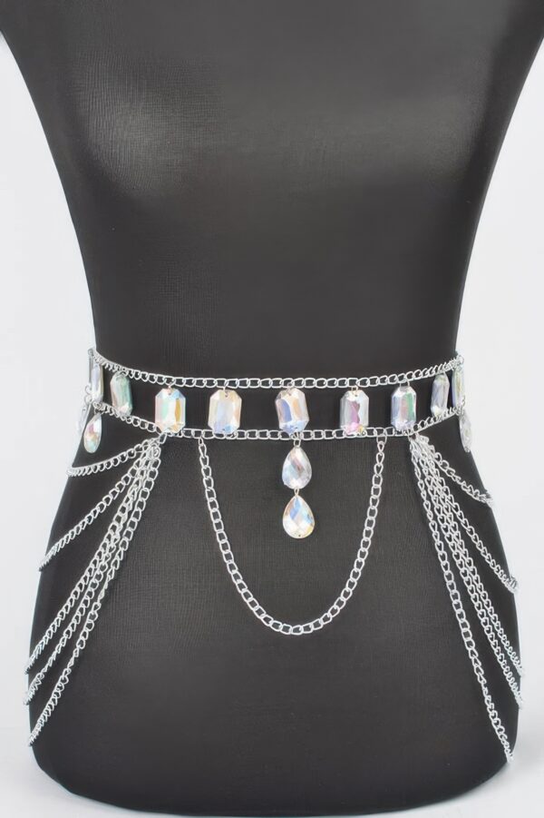 Layered Metal Chain Belt with Acrylic Stone