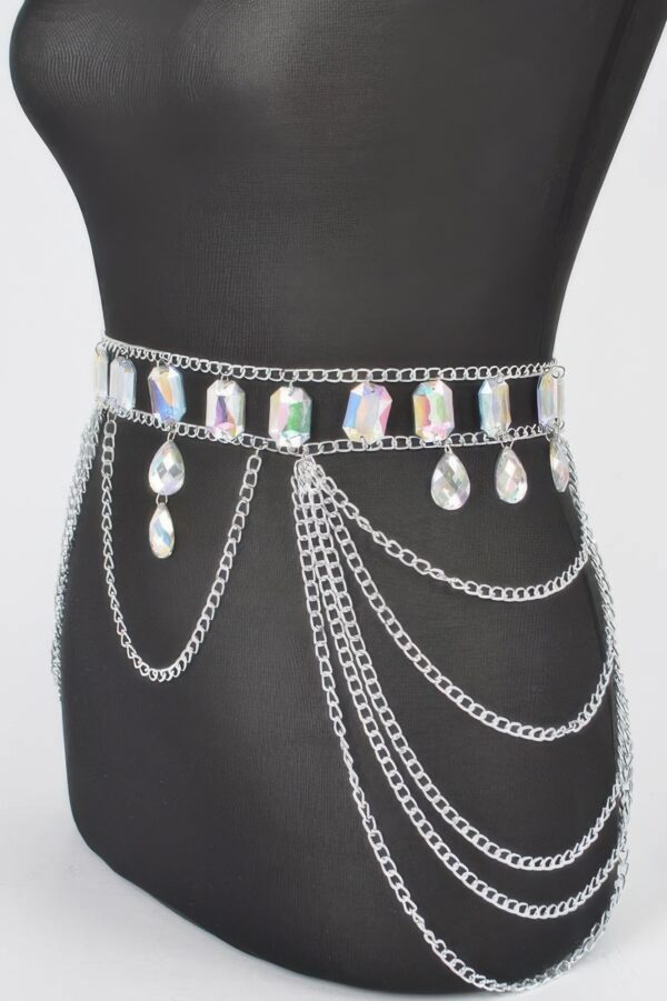 Layered Metal Chain Belt with Acrylic Stone