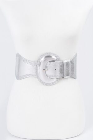 Faux Leather Metallic Stretch Belt – Plus Size