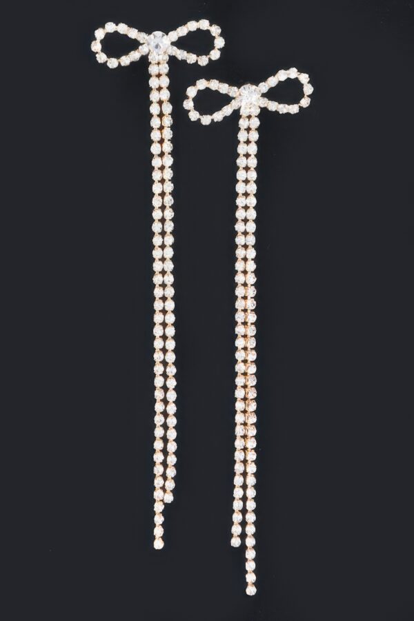 Rhinestone Ribbon Drop Earrings – Extra-Long Bow