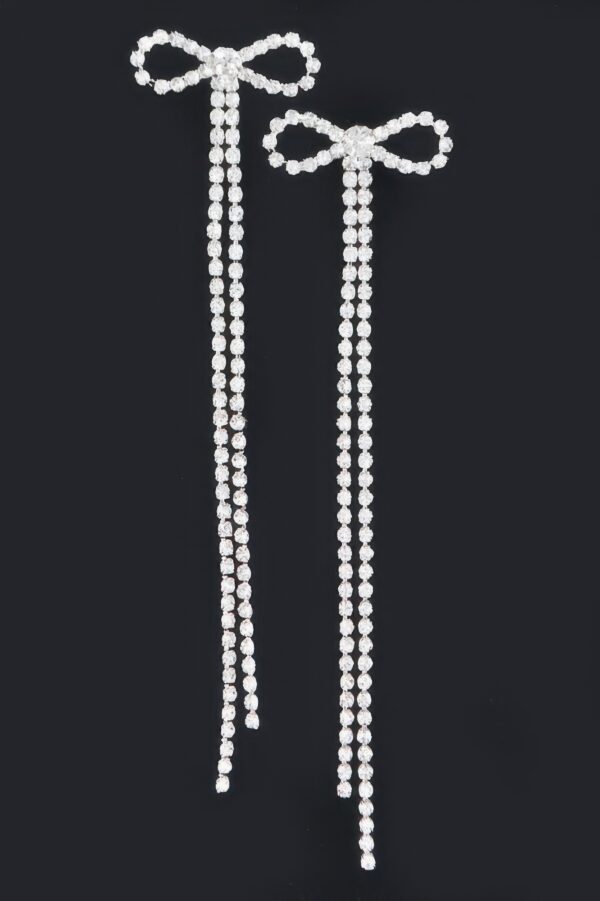 Rhinestone Ribbon Drop Earrings – Extra-Long Bow