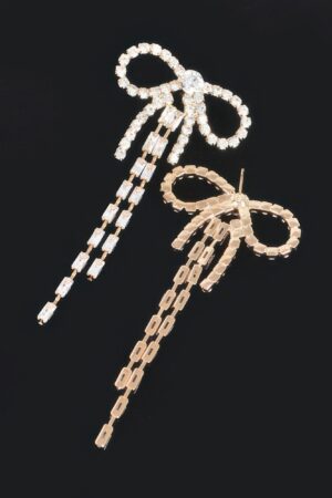 Rhinestone Ribbon Drop Earrings – Mid-Length