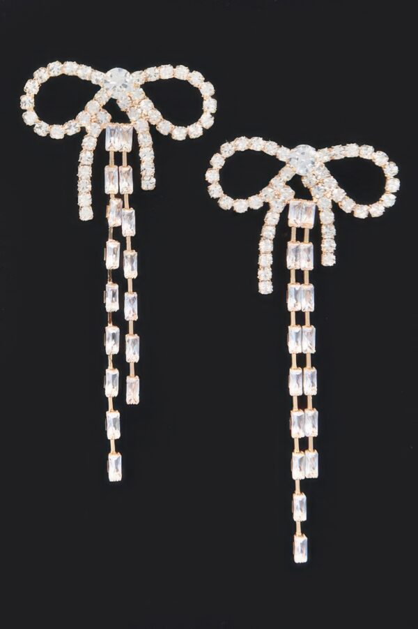 Rhinestone Ribbon Drop Earrings – Mid-Length