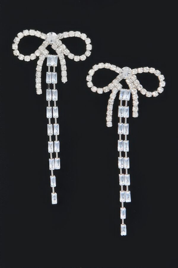 Rhinestone Ribbon Drop Earrings – Mid-Length
