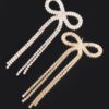 Rhinestone Ribbon Drop Earrings – Bow Accent