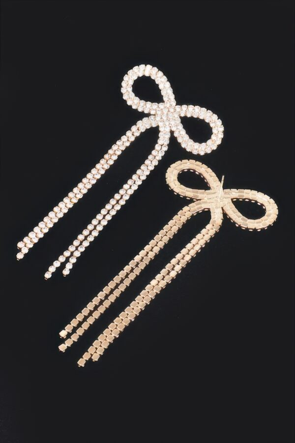 Rhinestone Ribbon Drop Earrings – Bow Accent