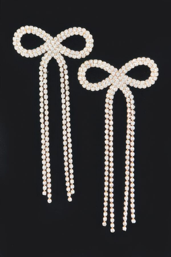 Rhinestone Ribbon Drop Earrings – Bow Accent