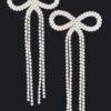 Rhinestone Ribbon Drop Earrings – Bow Accent