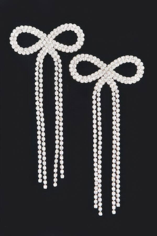 Rhinestone Ribbon Drop Earrings – Bow Accent