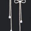 Rhinestone Ribbon Earrings – Curved Drop