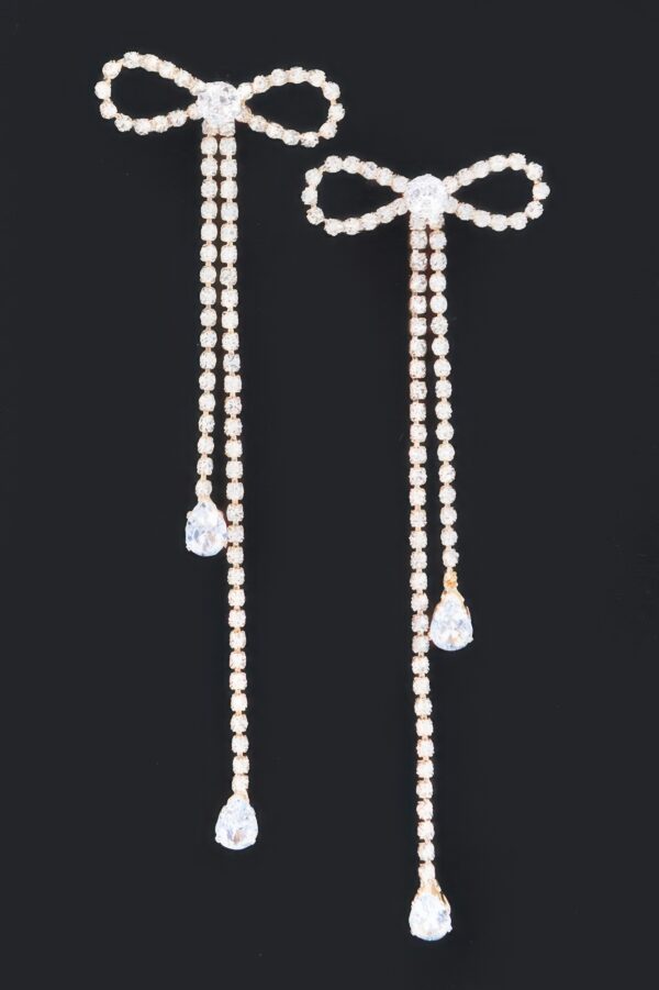 Rhinestone Ribbon Earrings – Curved Drop