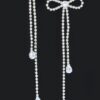Rhinestone Ribbon Earrings – Curved Drop