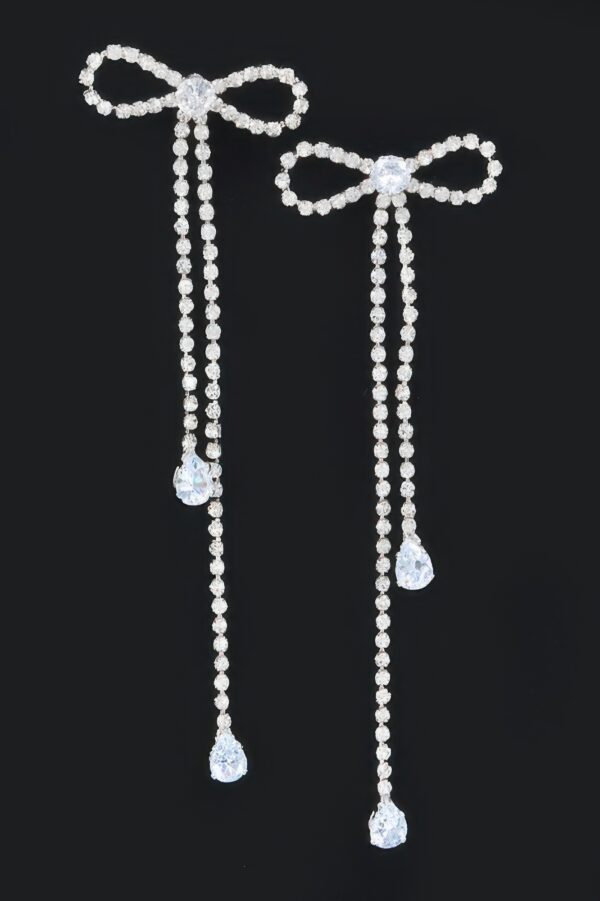 Rhinestone Ribbon Earrings – Curved Drop