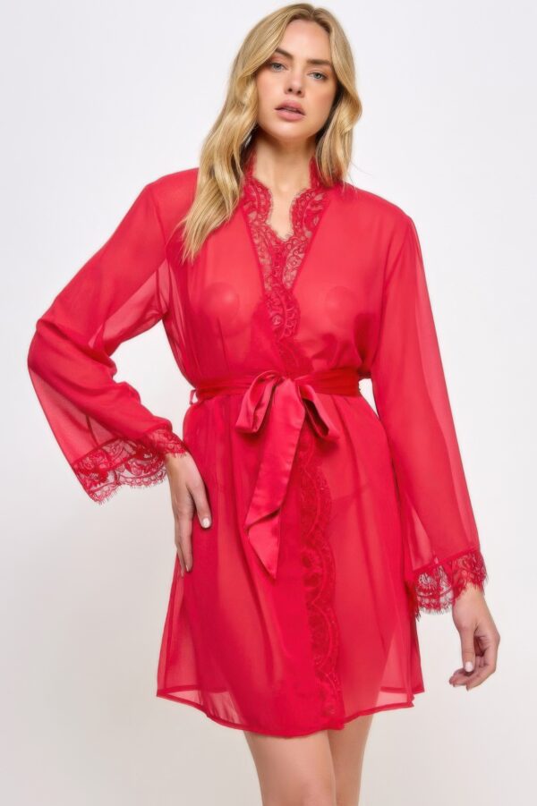 Vivian Chiffon Lace Robe with Satin Tie