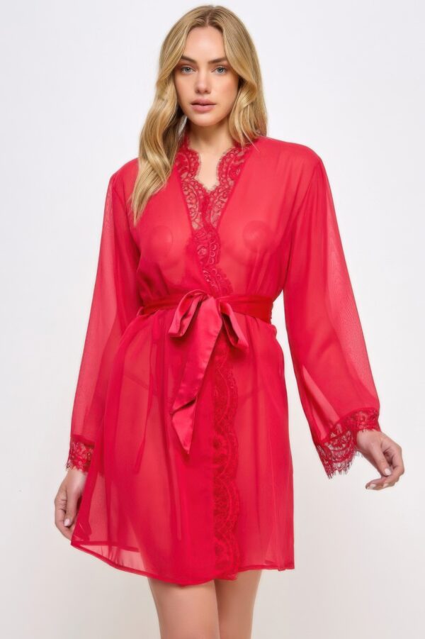 Vivian Chiffon Lace Robe with Satin Tie