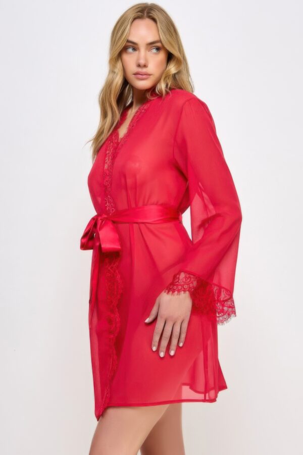Vivian Chiffon Lace Robe with Satin Tie