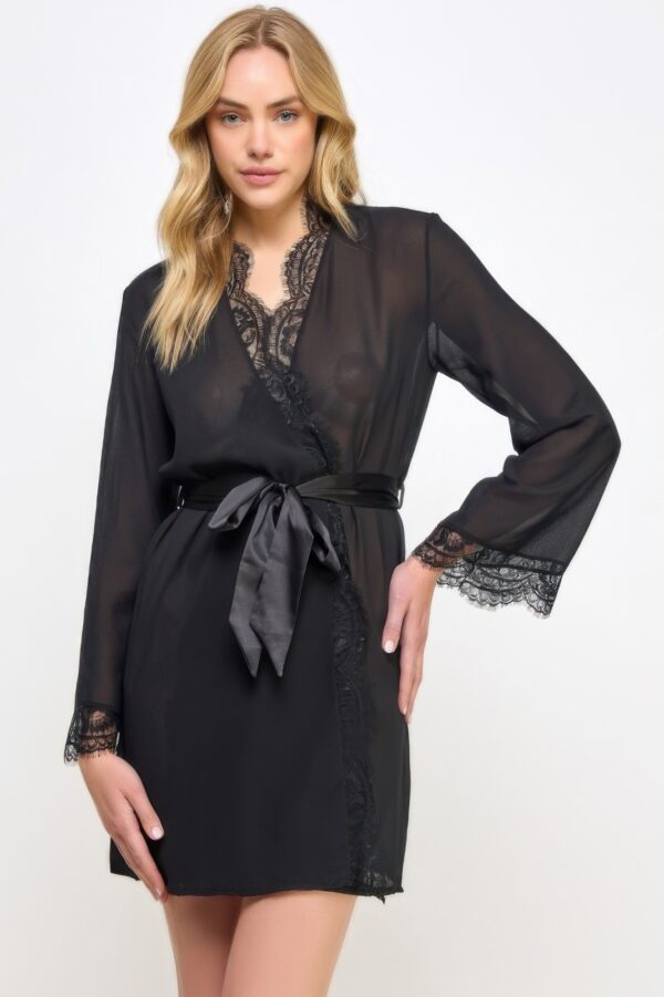 Vivian Chiffon Lace Robe with Satin Tie