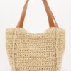 Structured Faux Straw Tote with Ribbon Bow
