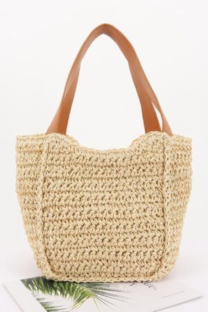 Structured Faux Straw Tote with Ribbon Bow