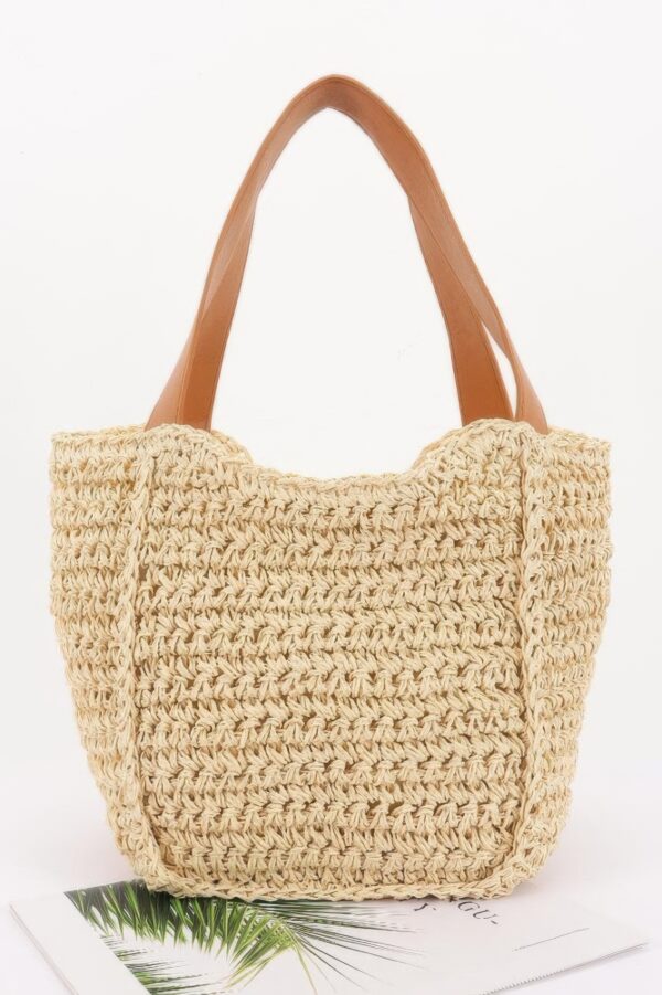 Structured Faux Straw Tote with Ribbon Bow