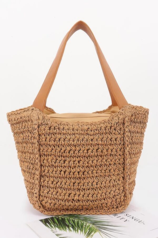 Structured Faux Straw Tote with Ribbon Bow