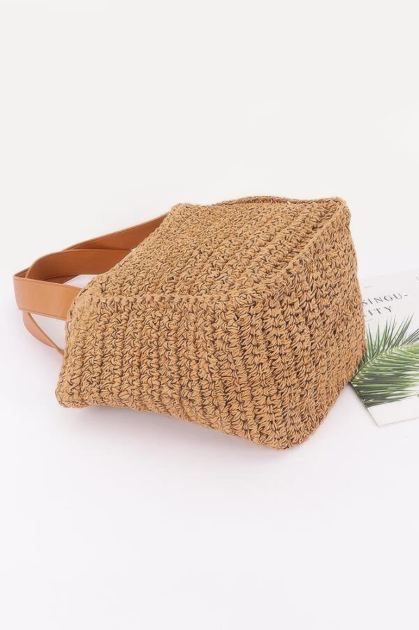 Structured Faux Straw Tote with Ribbon Bow