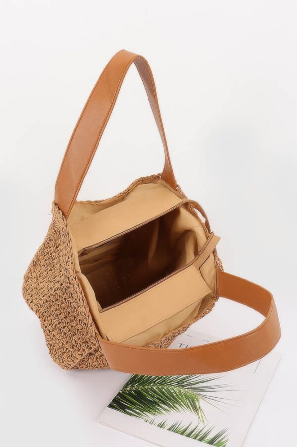 Structured Faux Straw Tote with Ribbon Bow