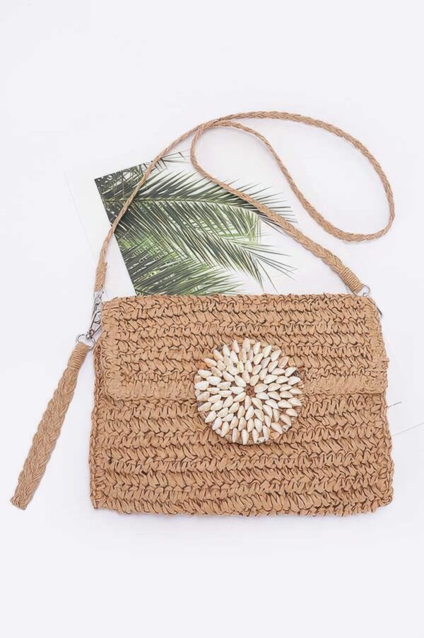 Faux Straw Multi-Shell Front Flap Clutch