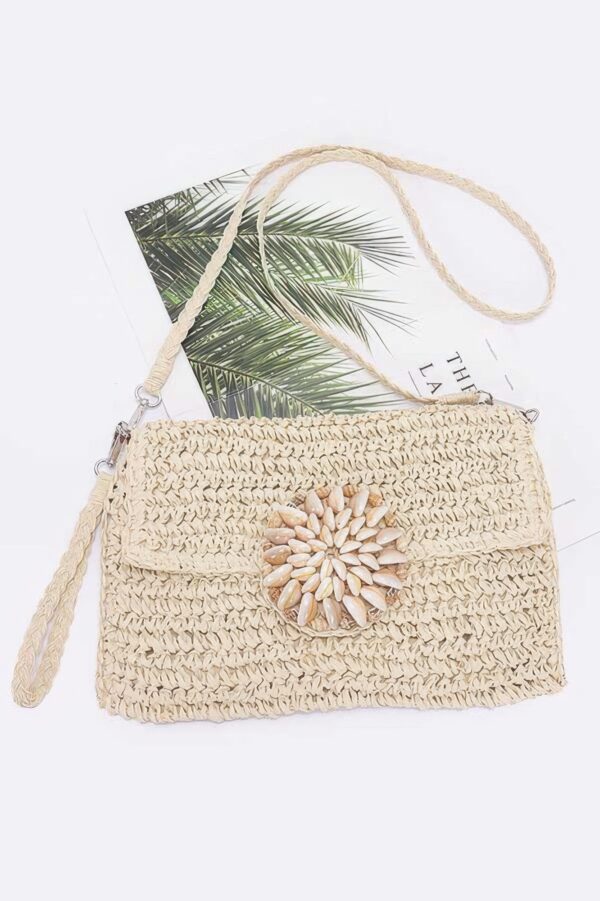 Faux Straw Multi-Shell Front Flap Clutch