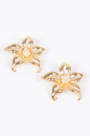 Vintage Sculpted Metal Flower Statement Earrings