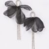 Polyester Flower Rhinestone Drop Earrings – Layered Petals