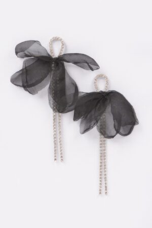 Polyester Flower Rhinestone Drop Earrings – Layered Petals