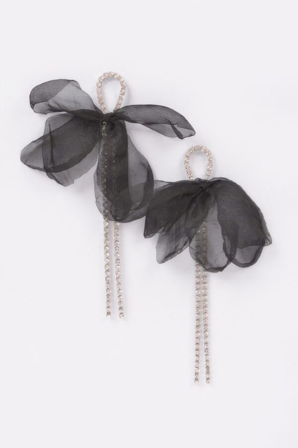 Polyester Flower Rhinestone Drop Earrings – Layered Petals