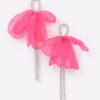 Polyester Flower Rhinestone Drop Earrings – Layered Petals