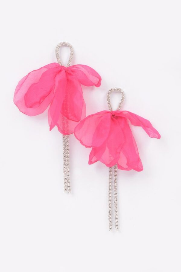 Polyester Flower Rhinestone Drop Earrings – Layered Petals