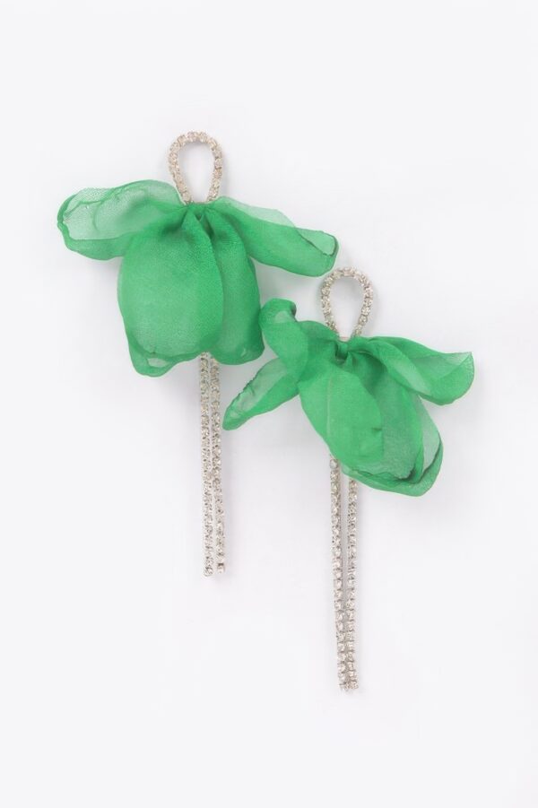 Polyester Flower Rhinestone Drop Earrings – Layered Petals