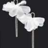 Polyester Flower Rhinestone Drop Earrings – Layered Petals
