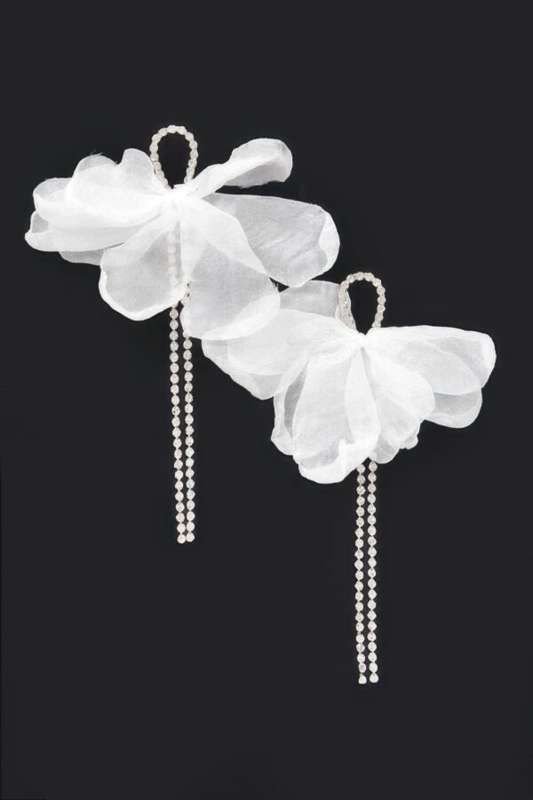 Polyester Flower Rhinestone Drop Earrings – Layered Petals