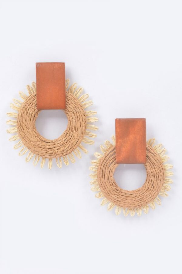 Faux Straw Round Earrings – Oversized Woven Circle