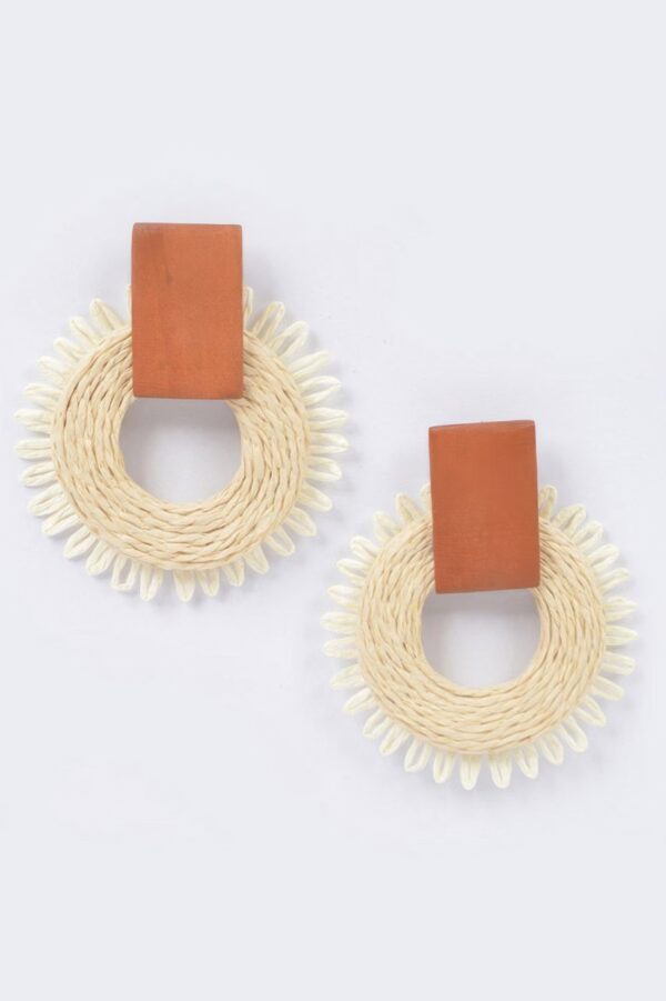 Faux Straw Round Earrings – Oversized Woven Circle