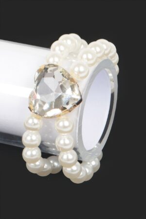 Faux Pearl Stretch Bracelet with Stone Accents