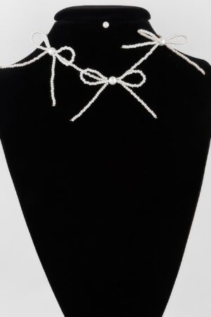 Triple Pearl Ribbon Necklace – Short Layering Tie