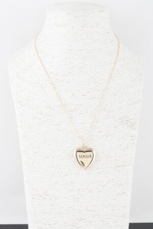 Mama Heart Pendant Necklace – Engraved ‘MAMA’ Gold-Tone