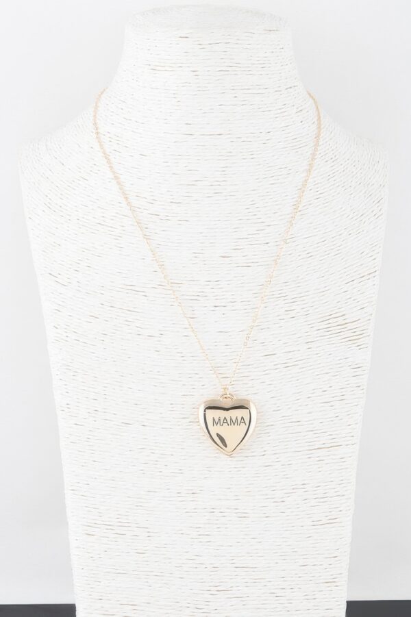 Mama Heart Pendant Necklace – Engraved ‘MAMA’ Gold-Tone