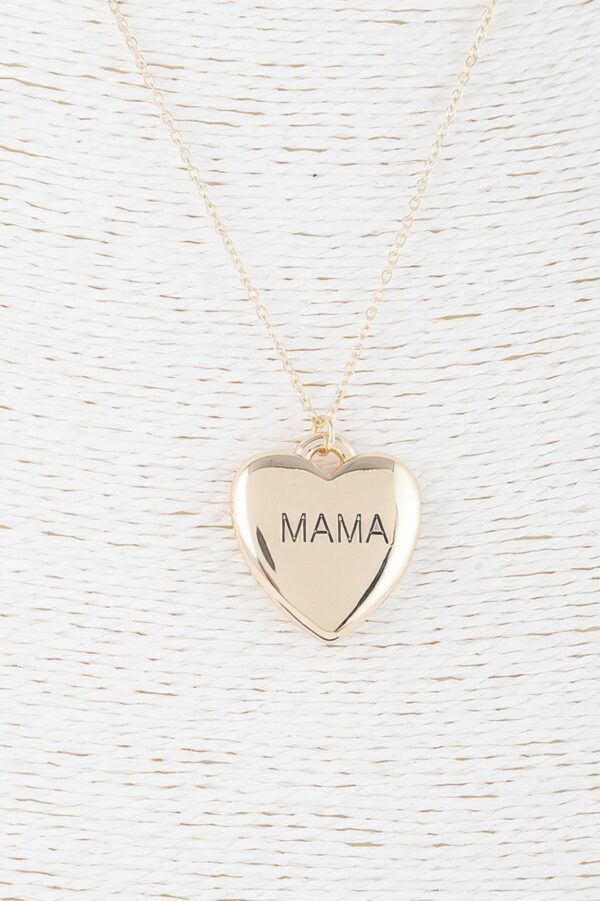 Mama Heart Pendant Necklace – Engraved ‘MAMA’ Gold-Tone