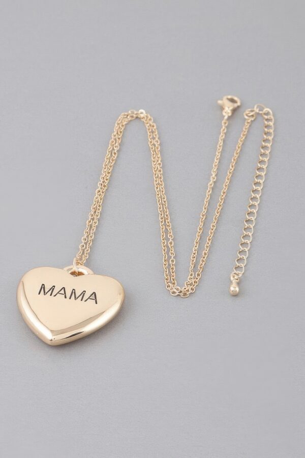 Mama Heart Pendant Necklace – Engraved ‘MAMA’ Gold-Tone