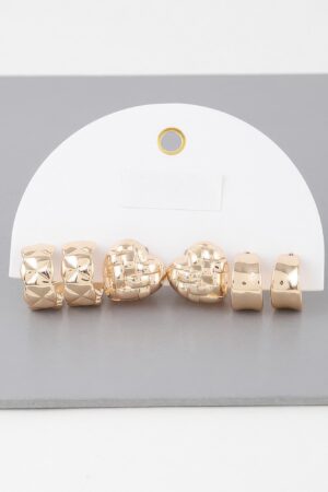 Triple Quilted Hoop Earring Set – Compact Metallic