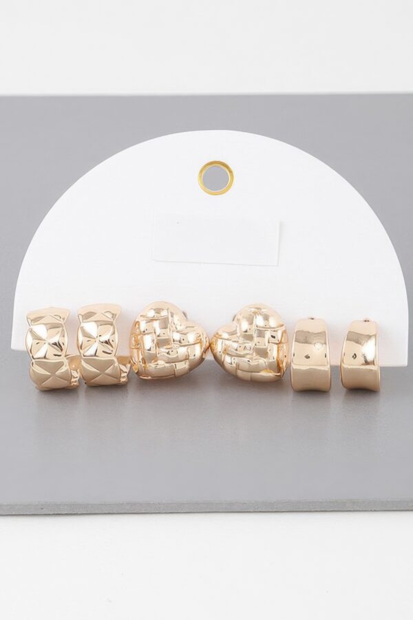 Triple Quilted Hoop Earring Set – Compact Metallic