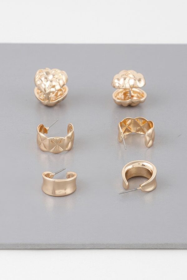Triple Quilted Hoop Earring Set – Compact Metallic