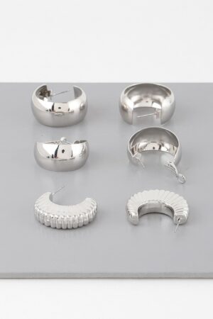 Hoop Earring Set – Triple High-Gloss Metallic Hoops